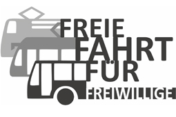 Das Logo der Aktion Freie Fahrt für Freiwillige zeigt drei Fahrzeuge sowie den Spruch Freie Fahrt für Freiwillige.